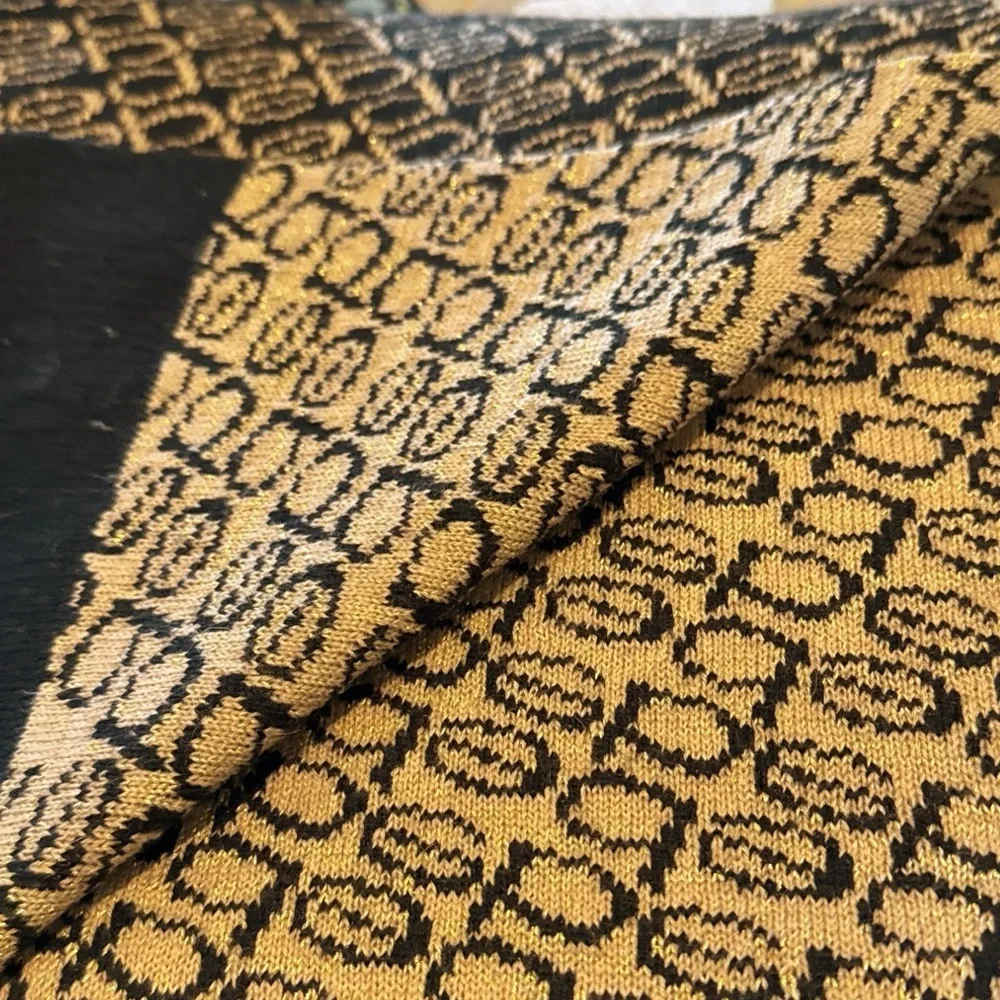 BEBE Logo Black and Gold Stocking Cap and Scarf Set Rhinestone Logo Pom Pom NWOT
